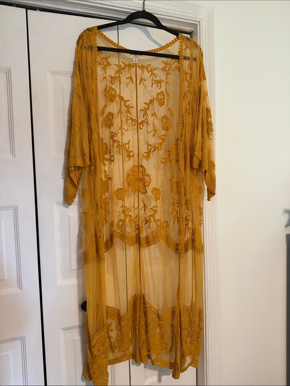Sheer Embroidered Mustard Kimono
